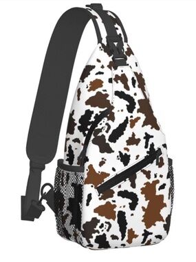Amazon Men's Cowhide Print Sling Bag — White, Brown & Black